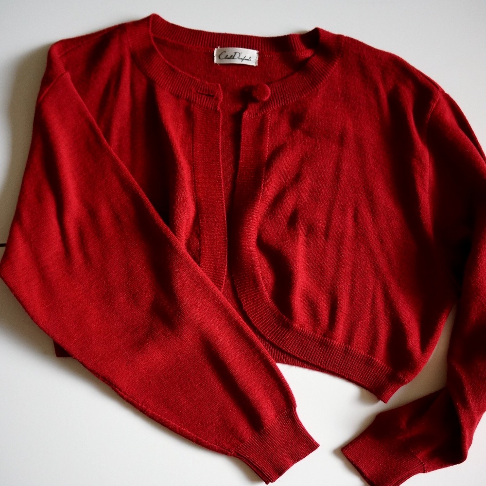 dark red Japanese cropped Cardigan bolero